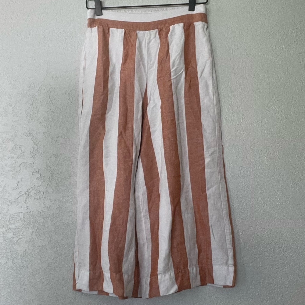 Madewell orange and white striped wide leg pants with elastic waste